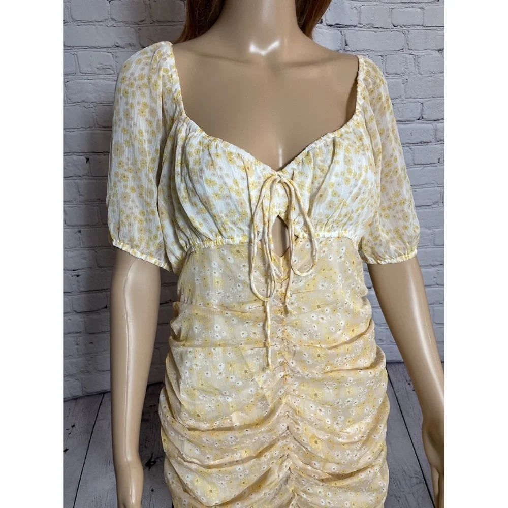 New Free People Tea Yellow Floral Tessa Dress Size M